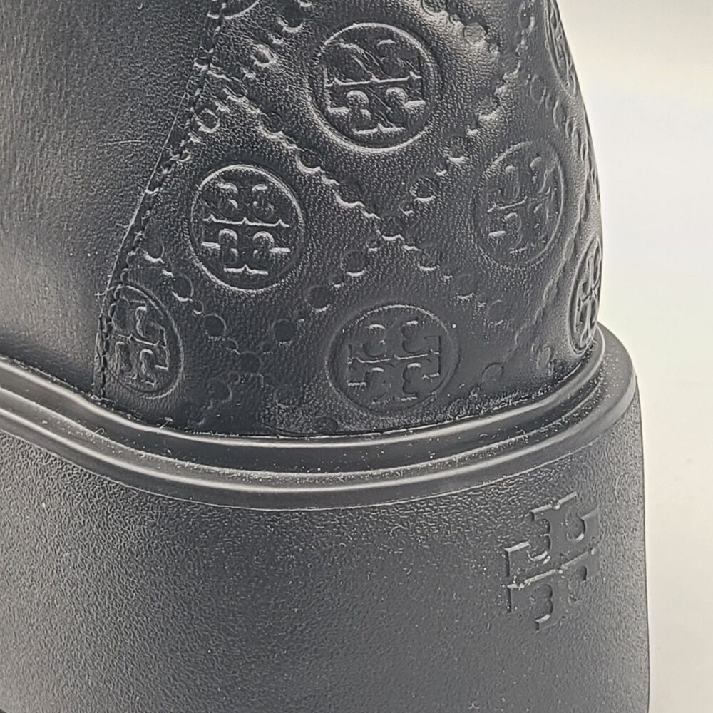 Tory Burch Women's BOOTS Combat  Black leather  T Monogram Lug Ankle  Sz 8.5 NEW - Picture 4 of 11